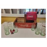 Coca-Cola Wooden Carrier With Glass Set Coca-Cola Wooden Carrier With Glass Set