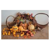 Fall Decor Lot with Pumpkins and Wicker Baskets Fall Decor Lot with Pumpkins and Wicker Baskets