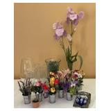 Artificial Flower Centerpieces and 5 Clear Vases, Artificial Flower Centerpieces and 5 Clear Vases,