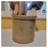 Crock with Wooden Kitchen Utensils Crock with Wooden Kitchen Utensils