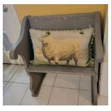 Distressed Bench with Sheep Pillow Distressed Bench with Sheep Pillow
