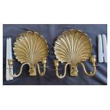 2 Sold Brass Shell Candle Stick Wall Sconces. 2 Sold Brass Shell Candle Stick Wall Sconces.