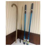 Vtg Cane, Pool Cue, and StiltsCane 38" tall Vtg Cane, Pool Cue, and StiltsCane 38" tall