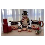 Snowman Festive Holiday Arrangement-2 Pitchers, Snowman Festive Holiday Arrangement-2 Pitchers,