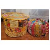 Two Patchwork Floor Poufs Two Patchwork Floor Poufs