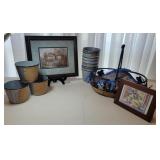 Framed Cottage Print, Metal Basket, Pails Framed Cottage Print, Metal Basket, Pails