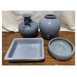 2 Crackle Glass Porcelain Vases & 2 Small Planters 2 Crackle Glass Porcelain Vases & 2 Small Planters