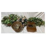 3 Artificial Floral Arrangements, Wicker Planter, 3 Artificial Floral Arrangements, Wicker Planter,