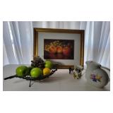 Teapot, Basket, and Framed Artwork Teapot, Basket, and Framed Artwork