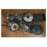 Various Pots & Pans and 2 Universal Lids-T-Fal, Various Pots & Pans and 2 Universal Lids-T-Fal,