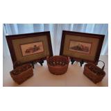 Framed Artwork and Longaberger Baskets Set Framed Artwork and Longaberger Baskets Set