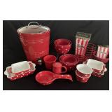 22pcs. Red and Red & White Polka Dot Stoneware 22pcs. Red and Red & White Polka Dot Stoneware