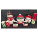 6 Snowman Decor- 2 Ceramic Cookie Jars, Planter, 6 Snowman Decor- 2 Ceramic Cookie Jars, Planter,