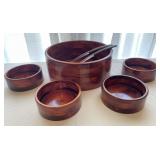 Mid Century Wood Salad Bowl 5 Piece Set Mid Century Wood Salad Bowl 5 Piece Set