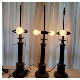 Three Dual-Bulb Metal Lamps Three Dual-Bulb Metal Lamps