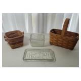 Longaberger Baskets and Glass Dish Set Longaberger Baskets and Glass Dish Set