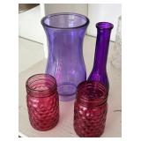 Vtg. Colored Glass Vases
