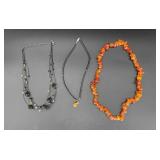 3 Necklaces w/ Amber-Colored Accents