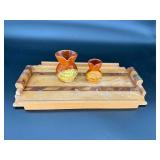 Small Spanish Pottery Jars & Wood Tray