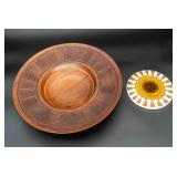 Vtg. Carved Wooden Bowl & Glazed Tile/Trivet