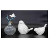 Pair of Ceramic Birds & Glass Jar w/ Bird