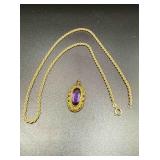 14k Gold Necklace - Broken & Purple Stone