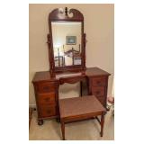 Antique 6-Drawer Makeup Vanity w/ Stool