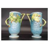 2 Vtg. Roseville Pottery Blue Bushberry Vases