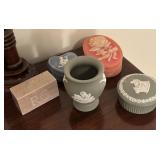 Ceramic Trinklets, Vase and Carved Stone Block