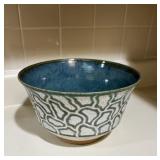 Blue interior and Patterned Exterior Bowl