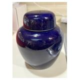 Vtg. Dark Blue Vase with Lid