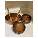 Vtg. Wooden Salad Bowl Set