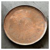 Large, Round Hammered Cooper Tray w/ Intricate Eng