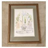 Framed J. Marcheix "Fountain of the Four Dolphins