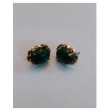 10K Gold Earrings with Green Stone
