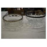 Pair of Clear Glass Bowls with Silver Rims