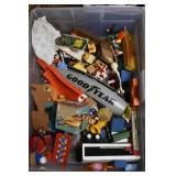 Tote of Misc Vtg Toys and Parts