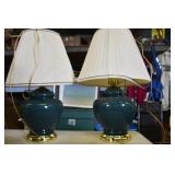 Pair of Green Ceramic Lamps 28"