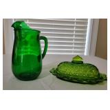 Depression Era Emerald Green Pitcher and Snowflake