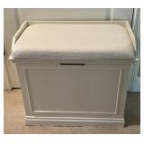 White Wooden Storage Bench w/ Cushioned Seat