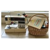 Singer Sewing Machine w/ Basket of Misc. Items