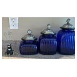 Cobalt Blue Ribbed Glass Canisters