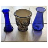 Blue Glass Vases and Planter