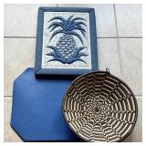 Soft Blue Pineapple Artwork, Placemats & Basket