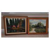 Framed Woodland and Deer Paintings