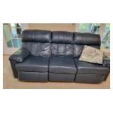 Blue Leather Reclining Sofa