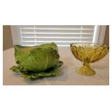 Holland Cabbage Tureen and Amber Glass Bowl