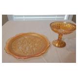 Carnival Glass Cake Plate and Compote