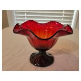 Ruby Red Art Glass Footed Compote