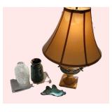 Lamp, Pottery, and Glassware Lot